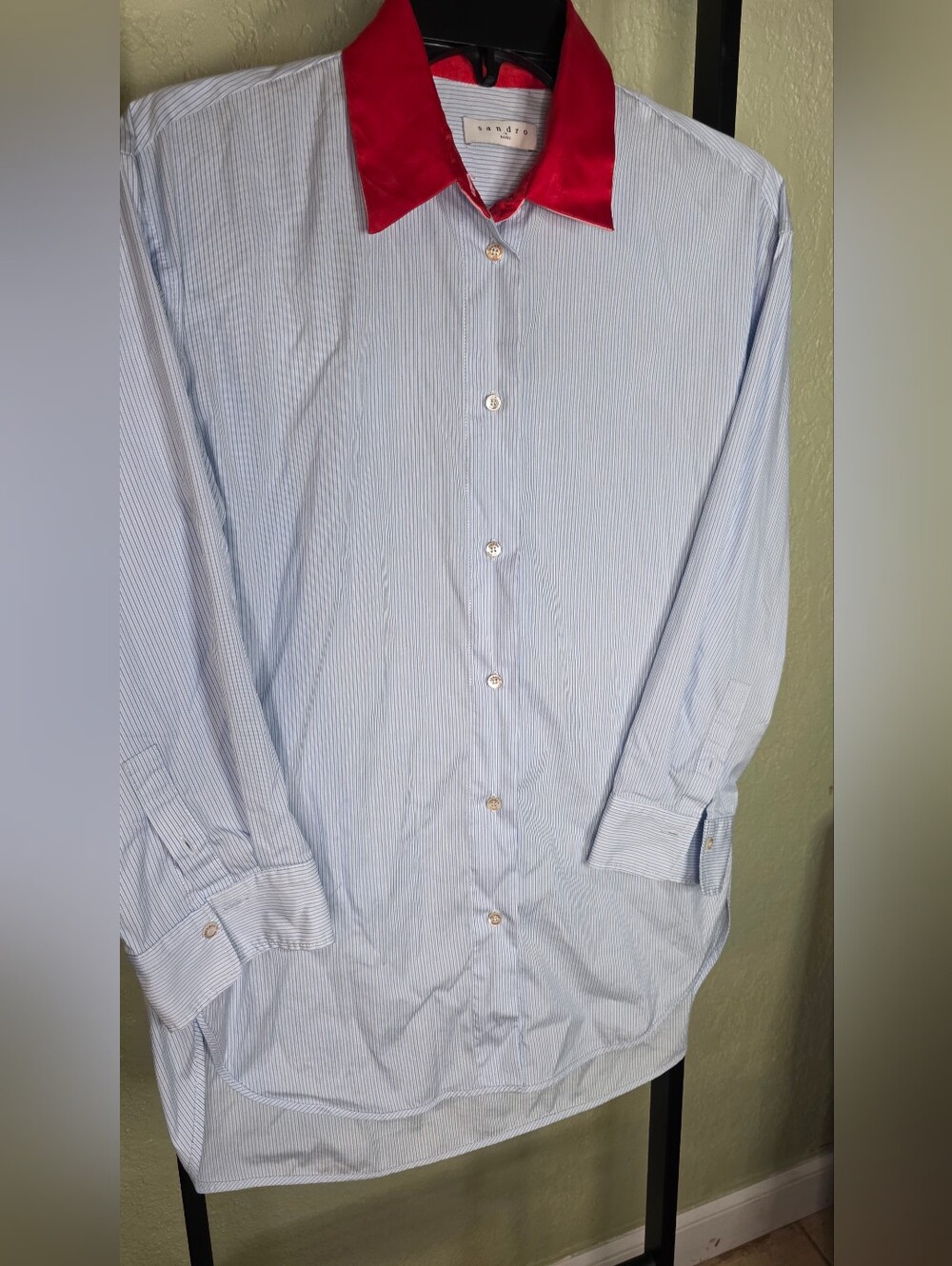 Sandro Paris Women Half Sleeves Button Down Cotton Shirt Sz 1 M